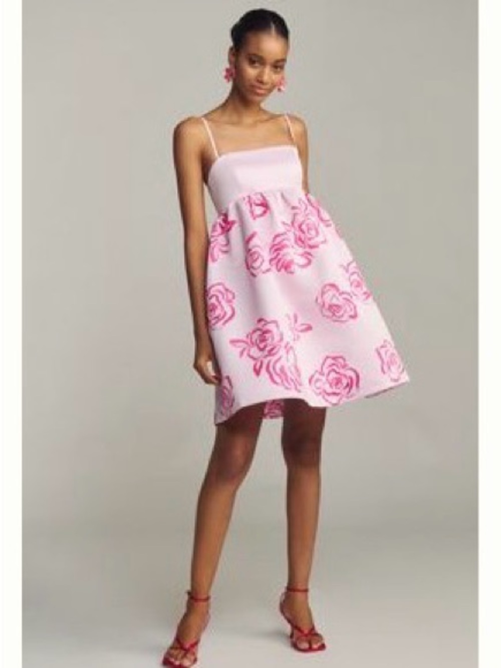 Maeve Pink Floral Spaghetti-Strap Babydoll Dress